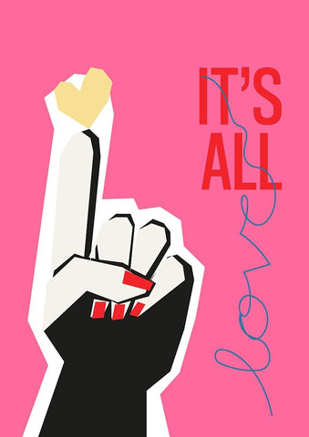 Its All Love Hand Pink White Modern Wood Framed Art Print with Double Matting by Collett, Frances