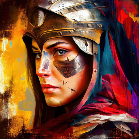 Watercolor Powerful Medieval Warrior Woman #4 Black Modern Wood Framed Art Print by Chromatic Fusion Studio