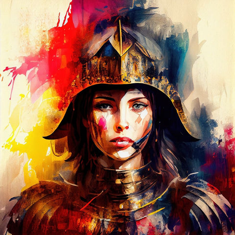 Watercolor Powerful Medieval Warrior Woman #6 Black Modern Wood Framed Art Print by Chromatic Fusion Studio