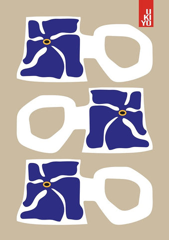 Ukiyo Mug Blue Black Ornate Wood Framed Art Print with Double Matting by Collett, Frances