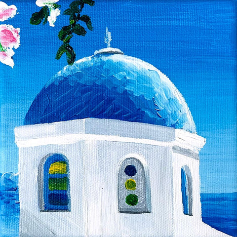 Blue Dome White Modern Wood Framed Art Print with Double Matting by Key and Sea