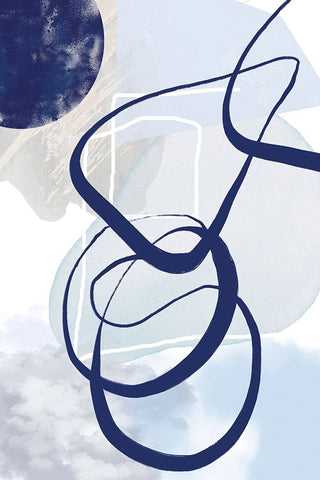 Lines of Blue-2 White Modern Wood Framed Art Print with Double Matting by Moss, Sally Ann