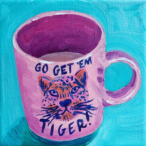 Go Get Em Tiger White Modern Wood Framed Art Print with Double Matting by Key and Sea