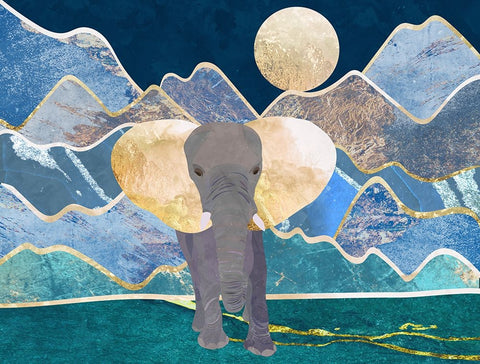 Magestic elephant mountains landscape wall mural Black Modern Wood Framed Art Print by Manovski, Sarah