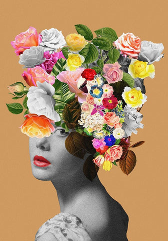 Floral portrait Black Modern Wood Framed Art Print by Floral Studio, Frida