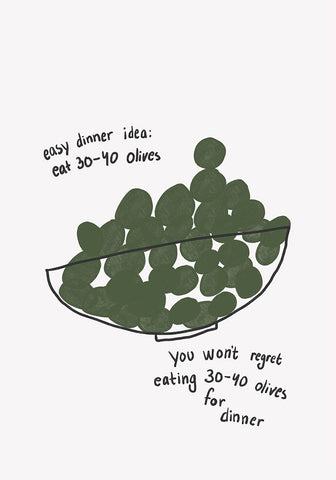 Olives for Dinner Black Ornate Wood Framed Art Print with Double Matting by Fritsch, Athene