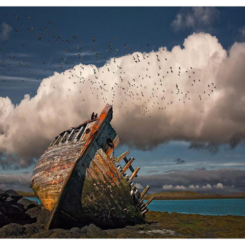 Placid Black Modern Wood Framed Art Print with Double Matting by H. Ingibergsson, Torsteinn