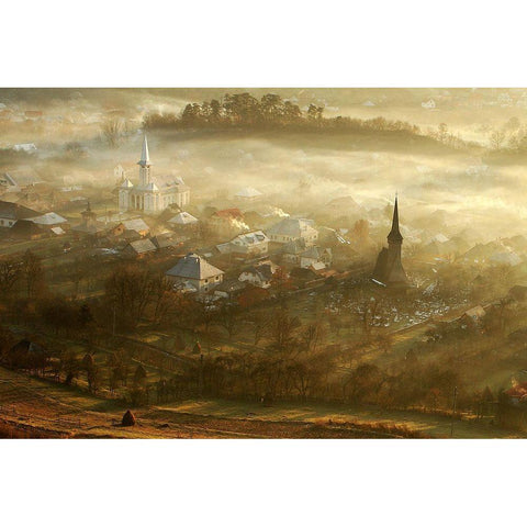 The Village Born From Fog... Black Modern Wood Framed Art Print with Double Matting by SC