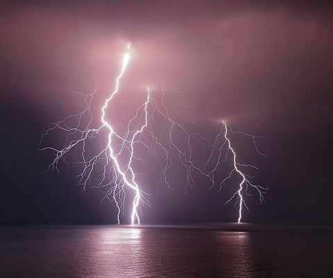 Thunderbolt Over The Sea White Modern Wood Framed Art Print with Double Matting by Filippini, Nini