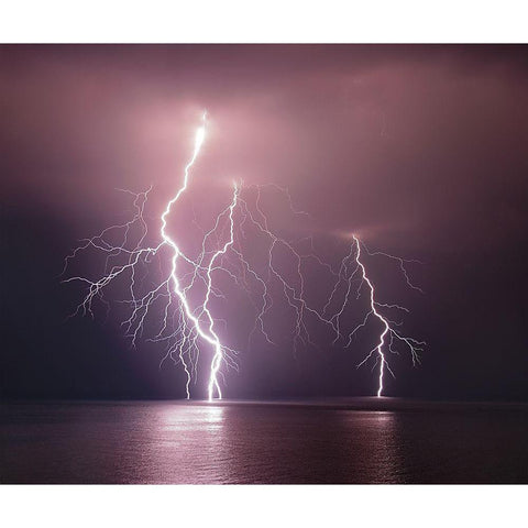 Thunderbolt Over The Sea Black Modern Wood Framed Art Print by Filippini, Nini