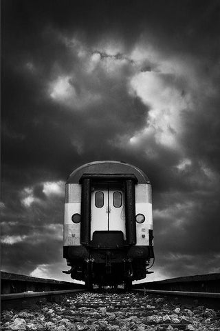 Wagon White Modern Wood Framed Art Print with Double Matting by Pajkic, Mladjan