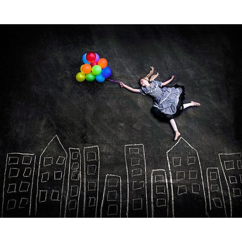 Flying On The Rooftops Black Modern Wood Framed Art Print with Double Matting by Njsabs