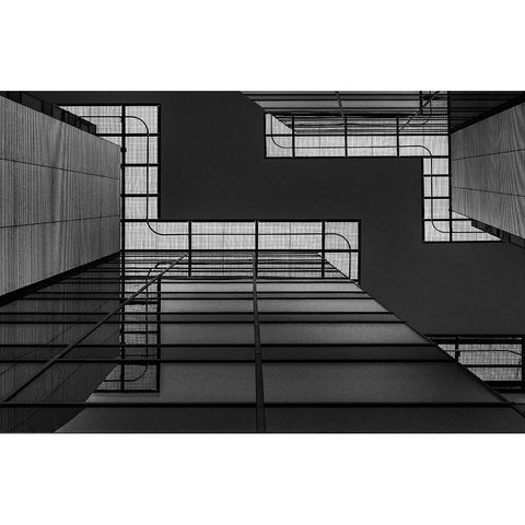 Meeting Of Grids Black Modern Wood Framed Art Print with Double Matting by Van Den, Jef