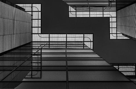 Meeting Of Grids White Modern Wood Framed Art Print with Double Matting by Van Den, Jef