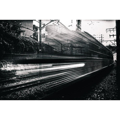 Train Black Modern Wood Framed Art Print with Double Matting by Suzuki, Tatsuo