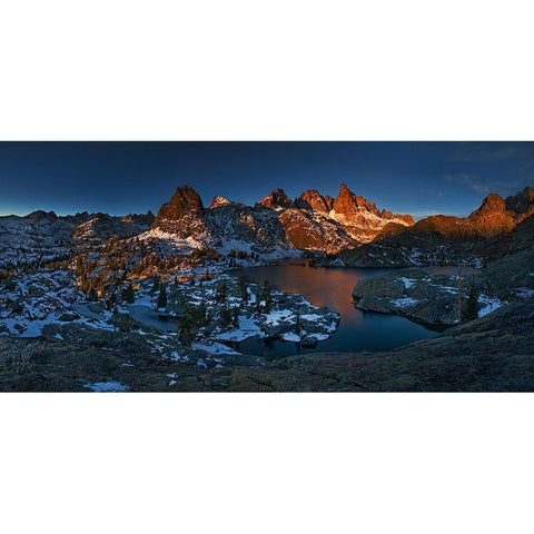 Minaret Lake: First Light Black Modern Wood Framed Art Print with Double Matting by Zhang, Yan