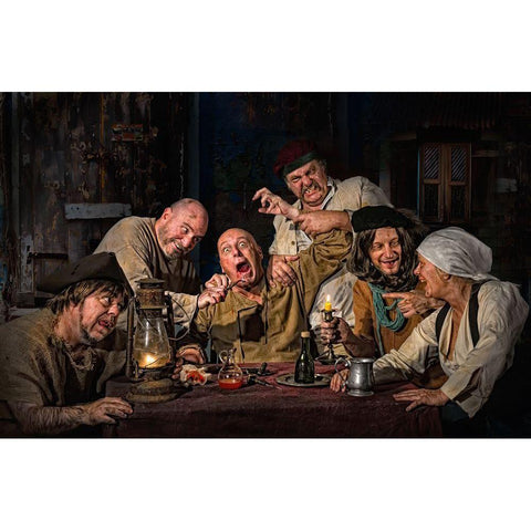 The Dentist - Homage To Caravaggio Gold Ornate Wood Framed Art Print with Double Matting by Galon Ma, Derek