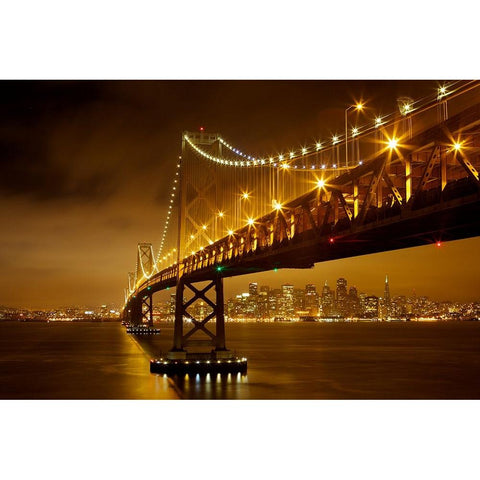 Bay Bridge White Modern Wood Framed Art Print by Vasenev, Evgeny