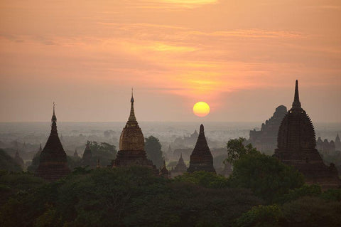 Sunrise Bagan Ii White Modern Wood Framed Art Print with Double Matting by Wendy