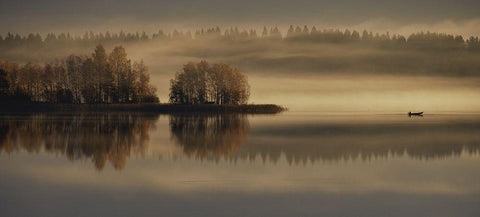 Early Autumn Morning Black Ornate Wood Framed Art Print with Double Matting by Ilari T, Pekka