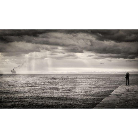 The Photographer And The Sea Black Modern Wood Framed Art Print with Double Matting by Guarino, Vito
