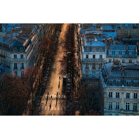 2 Cyclists + 2 Pedestrians Black Modern Wood Framed Art Print with Double Matting by Bloch, Gerald