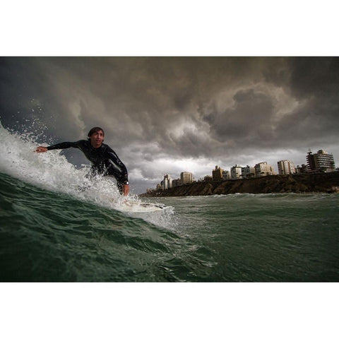 Apocalyptic Surfer White Modern Wood Framed Art Print by Gavra, Assaf