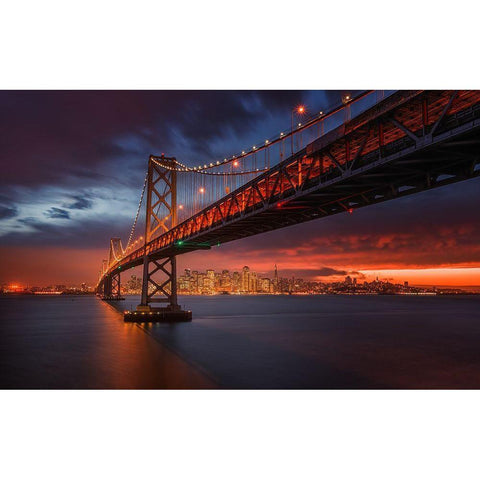 Fire Over San Francisco Black Modern Wood Framed Art Print with Double Matting by Harriman, Toby