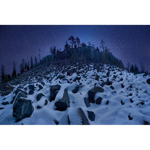 Cold Mountain: Devils Postpile Black Modern Wood Framed Art Print with Double Matting by Zhang, Yan