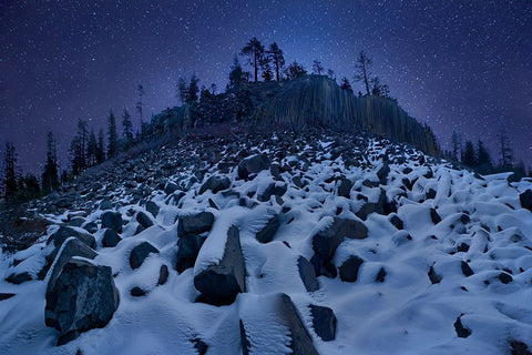 Cold Mountain: Devils Postpile White Modern Wood Framed Art Print with Double Matting by Zhang, Yan