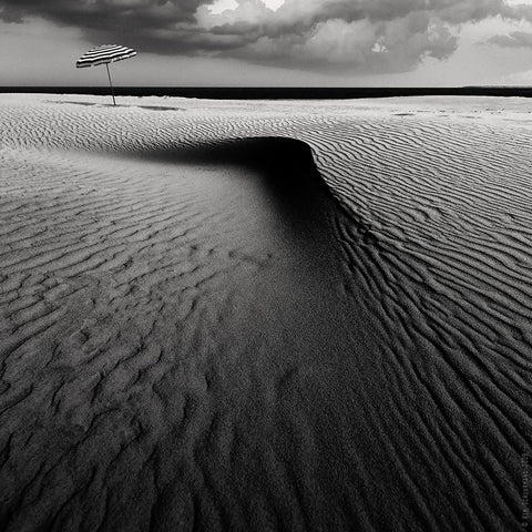 Umbrella On The Beach............... White Modern Wood Framed Art Print with Double Matting by Schuurmans, Wim