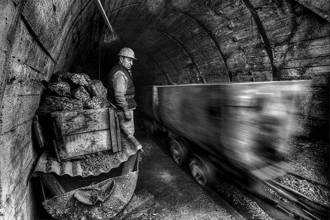 Coal Mine Black Ornate Wood Framed Art Print with Double Matting by Basa, Emine