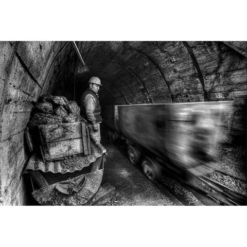 Coal Mine Black Modern Wood Framed Art Print by Basa, Emine