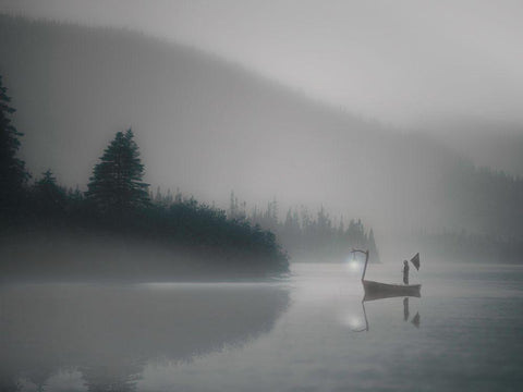 The Pilgrim Mists White Modern Wood Framed Art Print with Double Matting by David Senechal Photographie