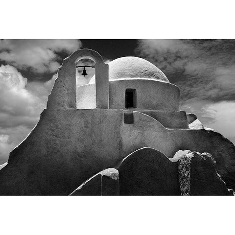 Mykonos Church Black Modern Wood Framed Art Print with Double Matting by P Stein, John