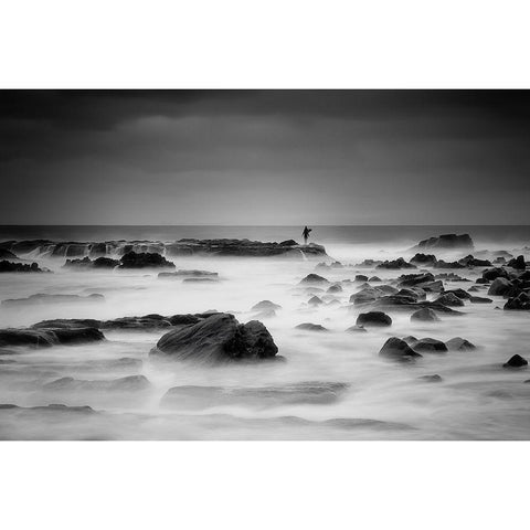 White Silence Black Modern Wood Framed Art Print with Double Matting by Shibata, Sho