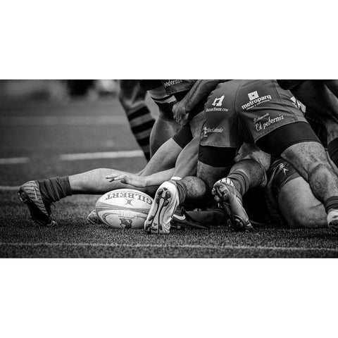 Rugby Black Modern Wood Framed Art Print with Double Matting by March, Cesar