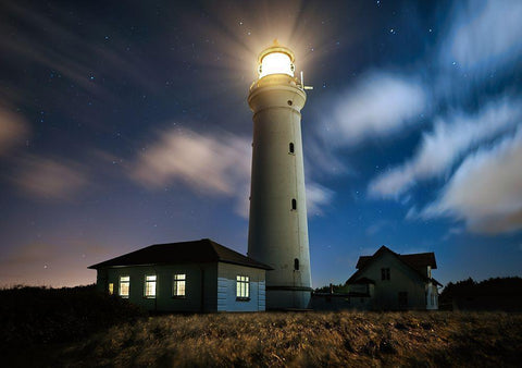 The Lighthouse Black Ornate Wood Framed Art Print with Double Matting by Keller