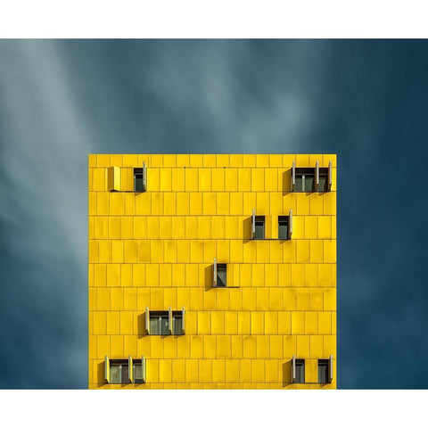 Yellow And Blue Black Modern Wood Framed Art Print with Double Matting by Garcia, Vladi