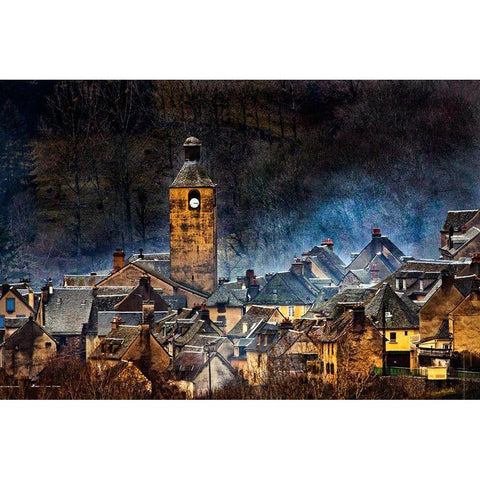 Mountain Village In France Black Modern Wood Framed Art Print with Double Matting by Mazalrey, Alain