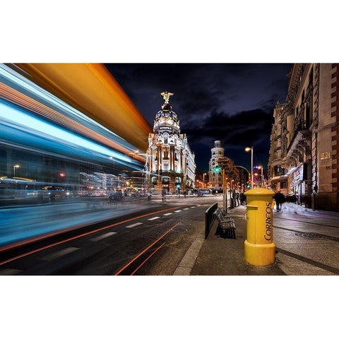 Madrid City Lights Iii White Modern Wood Framed Art Print by M. Garcia, Jesus