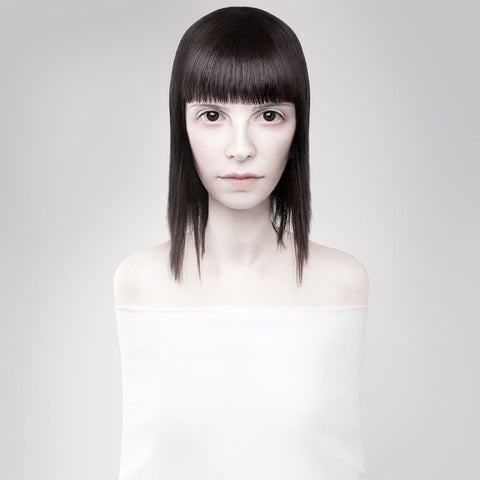 Bangs White Modern Wood Framed Art Print with Double Matting by Katiev, Vladimir