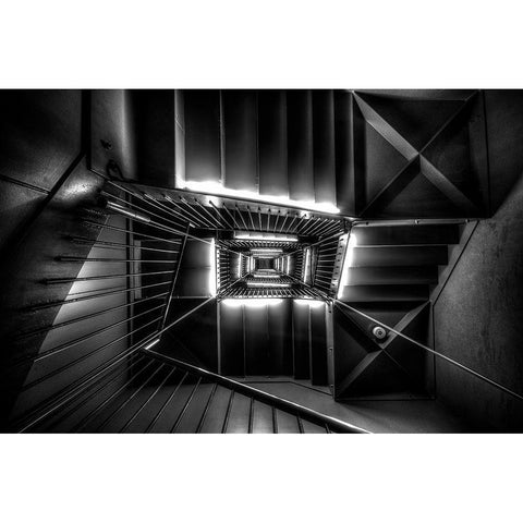 X-Spiral Black Modern Wood Framed Art Print with Double Matting by Hara, Tomoshi