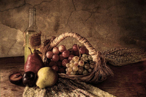 Grapes Black Ornate Wood Framed Art Print with Double Matting by Simonato, Silvia