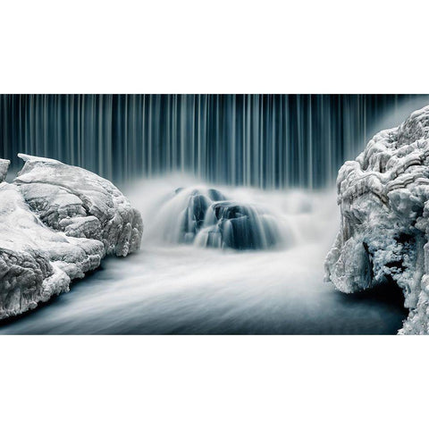 Icy Falls Black Modern Wood Framed Art Print with Double Matting by Savolainen, Keijo