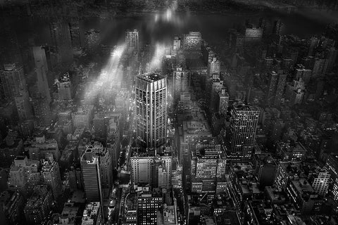 New York City Black Ornate Wood Framed Art Print with Double Matting by Londal, Leif