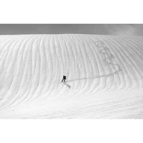 Snow Wave Surfing Black Modern Wood Framed Art Print with Double Matting by Svoboda MQEP, Peter