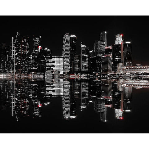 Night In The City Black Modern Wood Framed Art Print with Double Matting by Hardibudi