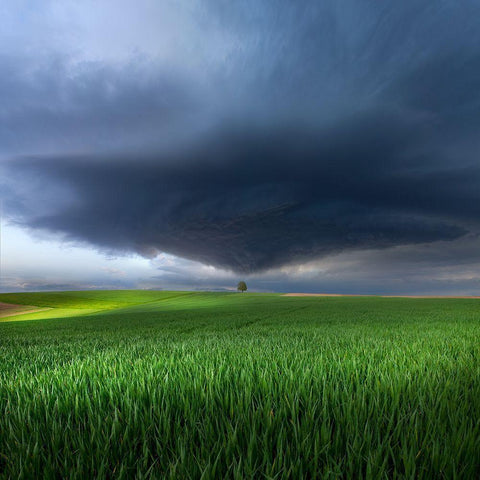 Thunderstorm Cell Over The Alb Plateau White Modern Wood Framed Art Print by Schumacher, Nicolas