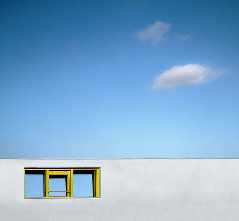 Yellow Window White Modern Wood Framed Art Print with Double Matting by Claes, Gilbert